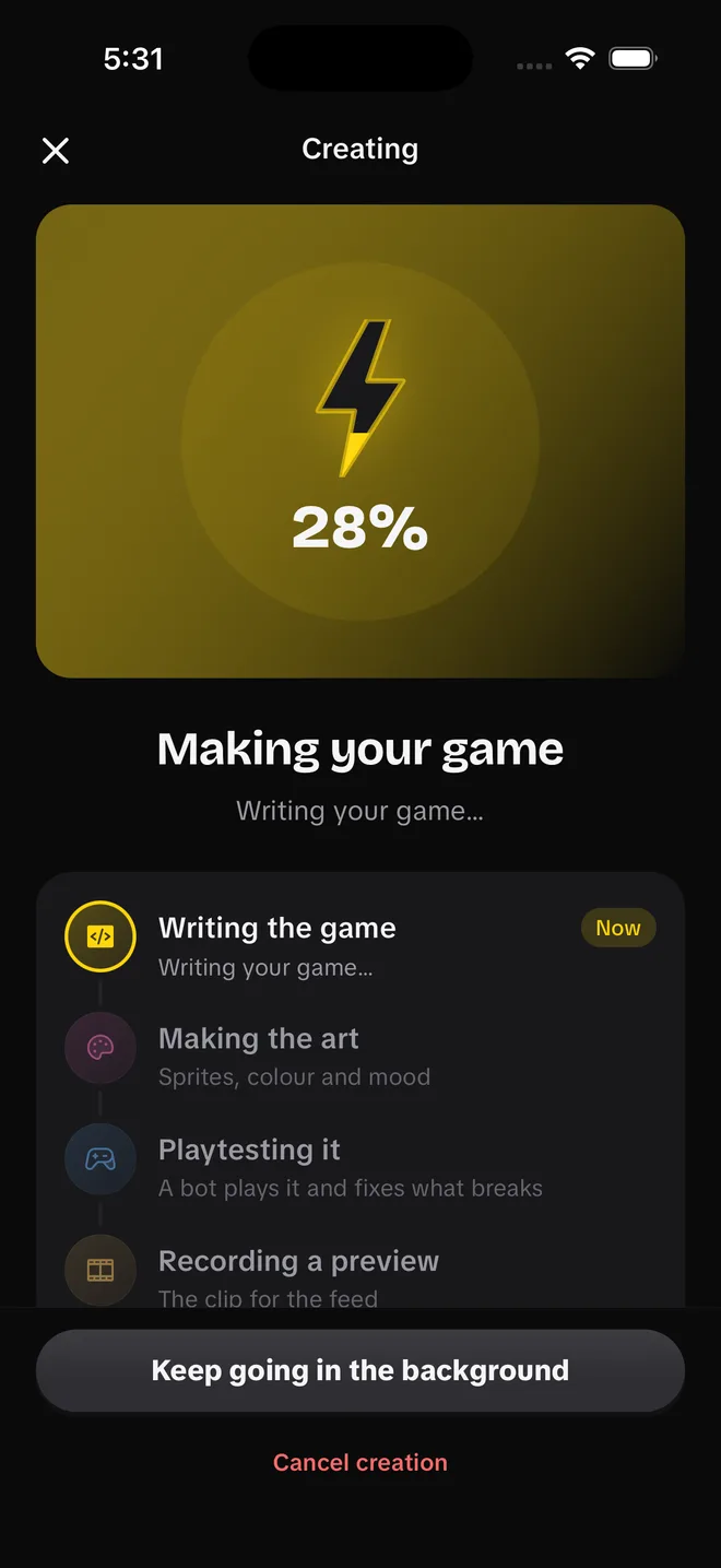 A finished build: writing the game, making the art, playtesting it and recording a preview, all done