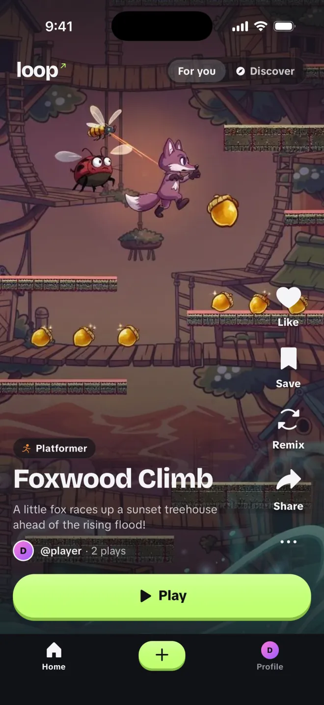 Foxwood Climb in the feed, with Like, Save, Remix and Share