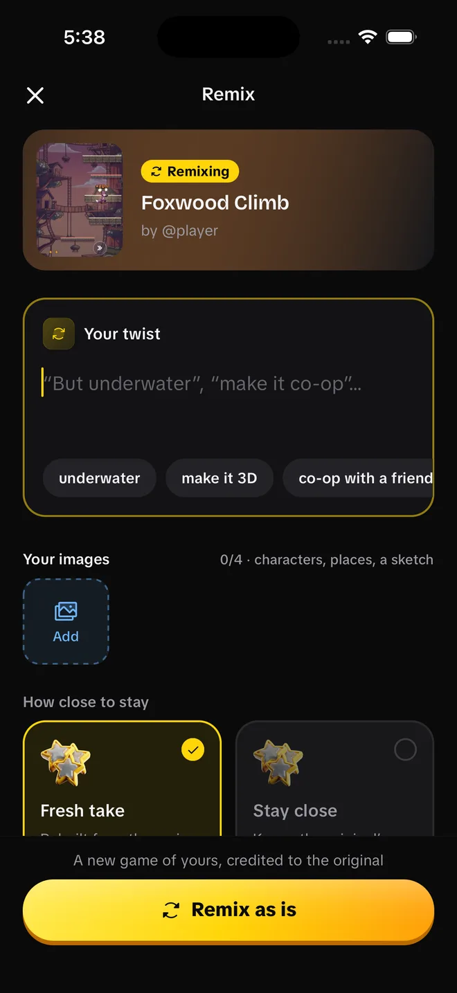 Remixing Cherry Orchard Crush: your twist, with suggestions like underwater and make it 3D